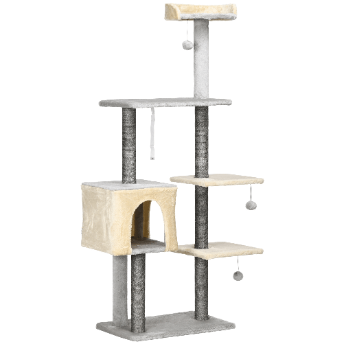 PawHut-Tiragraffi-per-Gatti-Alto-156cm-con-Lettino-Casetta-e-Pali-Tiragraffi-in-Sisal