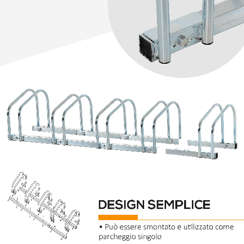 HOMCOM-Rastrelliera-Portabiciclette-Parcheggio-per-5-Biciclette-in-Acciaio-145-33-27-cm-Argento