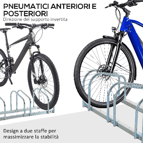 HOMCOM-Rastrelliera-Portabiciclette-Parcheggio-per-5-Biciclette-in-Acciaio-145-33-27-cm-Argento