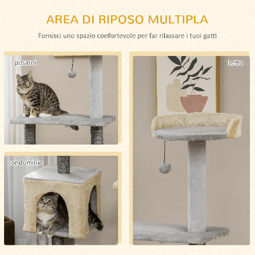 PawHut-Tiragraffi-per-Gatti-Alto-156cm-con-Lettino-Casetta-e-Pali-Tiragraffi-in-Sisal