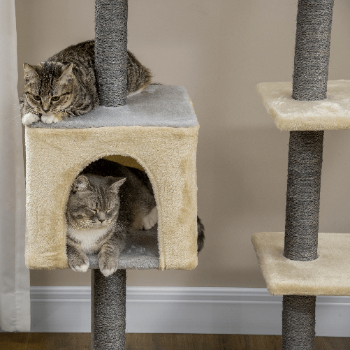 PawHut-Tiragraffi-per-Gatti-Alto-156cm-con-Lettino-Casetta-e-Pali-Tiragraffi-in-Sisal