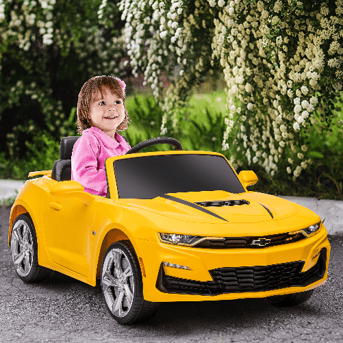 HOMCOM-Macchina-Elettrica-per-Bambini-12V-Marchio-Chevrolet-Camaro-con-Telecomando-Giallo