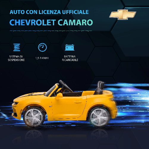 HOMCOM-Macchina-Elettrica-per-Bambini-12V-Marchio-Chevrolet-Camaro-con-Telecomando-Giallo