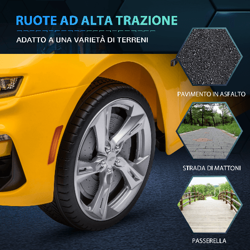 HOMCOM-Macchina-Elettrica-per-Bambini-12V-Marchio-Chevrolet-Camaro-con-Telecomando-Giallo