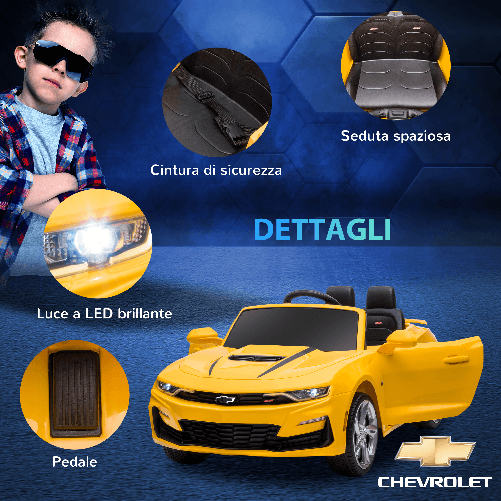 HOMCOM-Macchina-Elettrica-per-Bambini-12V-Marchio-Chevrolet-Camaro-con-Telecomando-Giallo