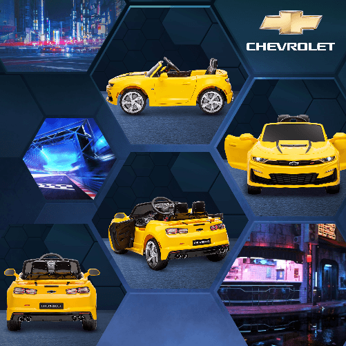 HOMCOM-Macchina-Elettrica-per-Bambini-12V-Marchio-Chevrolet-Camaro-con-Telecomando-Giallo