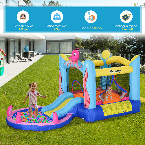 Outsunny-Castello-Gonfiabile-per-Bambini-con-Scivolo-e-Piscina-Tema-Mare