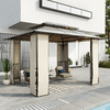 Outsunny-Gazebo-da-Giardino-3-7x3m-con-Tetto-in-Policarbonato-a-2-Livelli-Acciaio-e-Alluminio-Marrone
