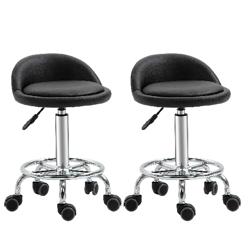 HOMCOM-Set-2-Sgabelli-Girevoli-con-Ruote-Altezza-Regolabile-e-Rivestimento-Similpelle-PU-38x38x57-72cm