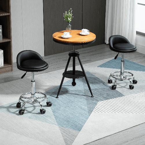 HOMCOM-Set-2-Sgabelli-Girevoli-con-Ruote-Altezza-Regolabile-e-Rivestimento-Similpelle-PU-38x38x57-72cm