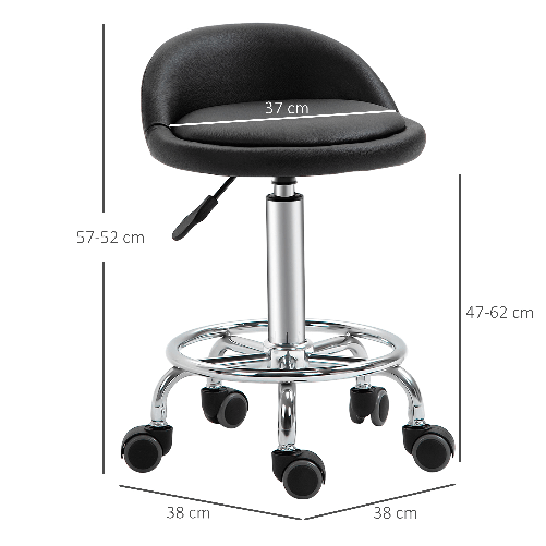HOMCOM-Set-2-Sgabelli-Girevoli-con-Ruote-Altezza-Regolabile-e-Rivestimento-Similpelle-PU-38x38x57-72cm
