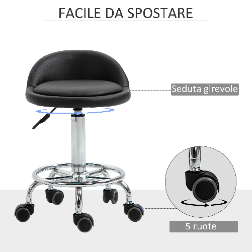 HOMCOM-Set-2-Sgabelli-Girevoli-con-Ruote-Altezza-Regolabile-e-Rivestimento-Similpelle-PU-38x38x57-72cm