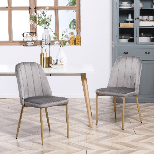 HOMCOM-Set-di-2-Sedie-da-Pranzo-Imbottite-con-Rivestimento-in-Velluto-e-Gambe-in-Acciaio-Grigio-e-Oro