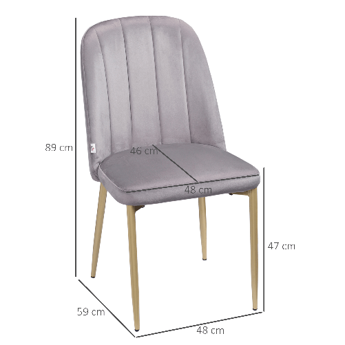 HOMCOM-Set-di-2-Sedie-da-Pranzo-Imbottite-con-Rivestimento-in-Velluto-e-Gambe-in-Acciaio-Grigio-e-Oro