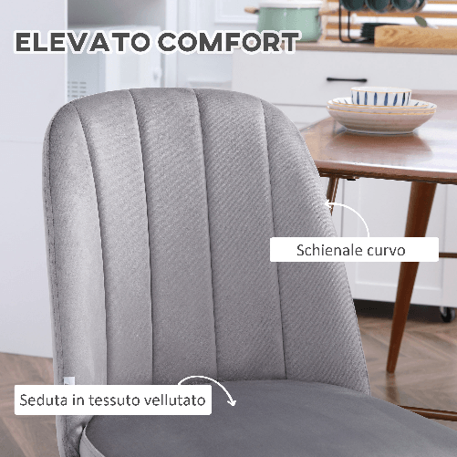 HOMCOM-Set-di-2-Sedie-da-Pranzo-Imbottite-con-Rivestimento-in-Velluto-e-Gambe-in-Acciaio-Grigio-e-Oro