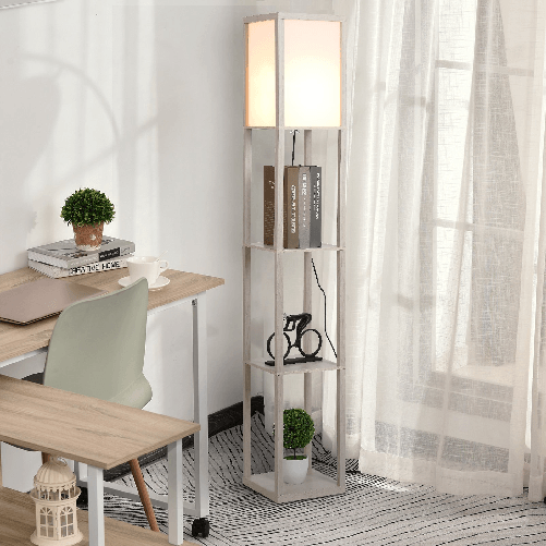 HOMCOM-Lampada-da-Terra-con-Mensole-Integrate---Rovere