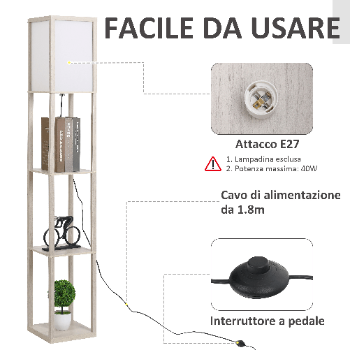 HOMCOM-Lampada-da-Terra-con-Mensole-Integrate---Rovere