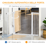 PawHut-Cancelletto-per-Cani-Estensibile-con-Porta-a-Chiusura-Automatica-in-Metallo-e-ABS-75-131x76-cm-Bianco