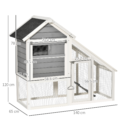 PawHut-Conigliera-in-Legno-con-Area-Aperta-e-Rampa-Casetta-per-Conigli-con-Fondo-Estraibile-e-Porte-140x65x120cm-Grigio