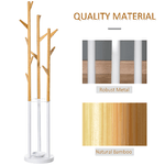 HOMCOM-Appendiabiti-da-Terra-di-Design-con-Portaombrelli-e-12-Ganci-Metallo-e-Bambu-30-5x30-5x174-5cm-Legno-e-Bianco