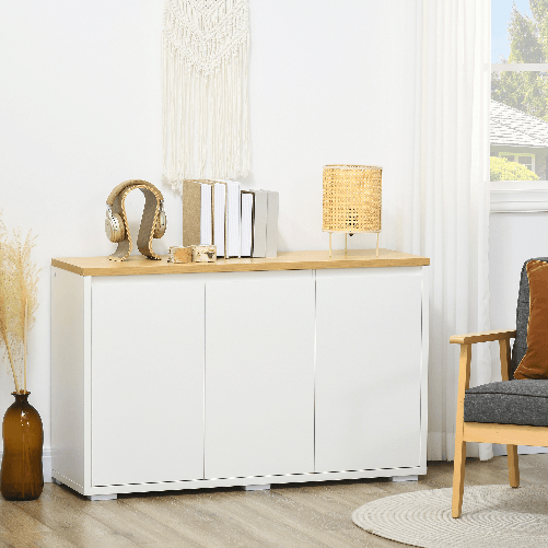 HOMCOM-Mobile-Multiuso-con-2-Armadietti-a-2-Livelli-in-Truciolato-Ripiano-regolabile-120x37x75cm-Bianco-e-Color-legno