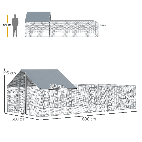 PawHut-Pollaio-da-Giardino-per-15-18-Galline-in-Acciaio-Zincato-e-PE-con-Tettoia-e-Serratura-600x300x195-cm