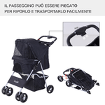 PawHut-Passeggino-per-Cani-10-kg-Gatti-Animali-Domestici-Pieghevole-75L-x-46P-x-94Acm-Nero