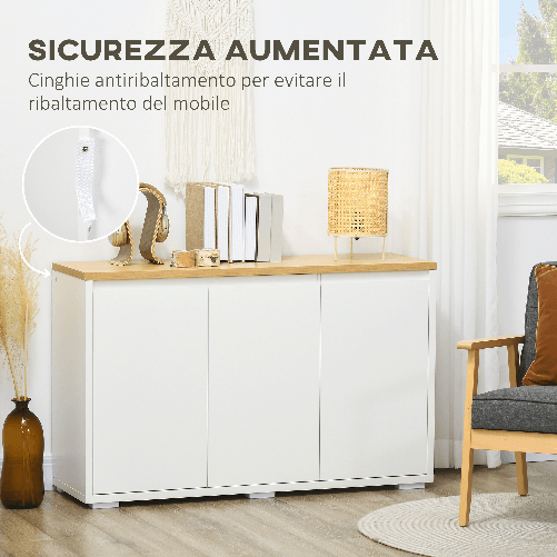 HOMCOM-Mobile-Multiuso-con-2-Armadietti-a-2-Livelli-in-Truciolato-Ripiano-regolabile-120x37x75cm-Bianco-e-Color-legno