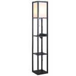 HOMCOM Lampada da Terra con 3 Mensole e 2 Porte USB, Attacco Lampadine E27, 26x26x160cm, Nero