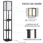 HOMCOM-Lampada-da-Terra-con-3-Mensole-e-2-Porte-USB-Attacco-Lampadine-E27-26x26x160cm-Nero