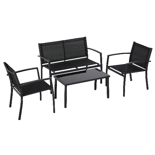 Outsunny-Salotto-da-Esterno-Set-4-Pezzi-con-1-Tavolino-2-Sedie-da-Giardino-e-1-Panca-in-Metallo-Nero