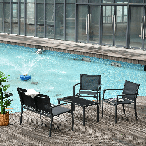 Outsunny-Salotto-da-Esterno-Set-4-Pezzi-con-1-Tavolino-2-Sedie-da-Giardino-e-1-Panca-in-Metallo-Nero