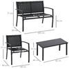 Outsunny-Salotto-da-Esterno-Set-4-Pezzi-con-1-Tavolino-2-Sedie-da-Giardino-e-1-Panca-in-Metallo-Nero