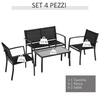Outsunny-Salotto-da-Esterno-Set-4-Pezzi-con-1-Tavolino-2-Sedie-da-Giardino-e-1-Panca-in-Metallo-Nero