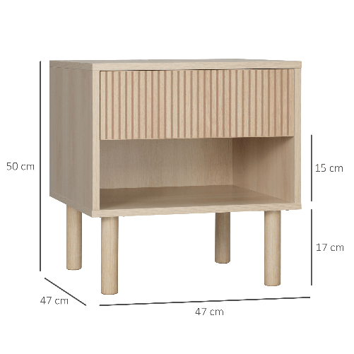HOMCOM-Comodino-Moderno-con-Cassetto-e-Ripiano-Aperto-in-Truciolato-47x47x50-cm-Color-Legno