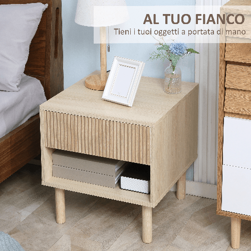 HOMCOM-Comodino-Moderno-con-Cassetto-e-Ripiano-Aperto-in-Truciolato-47x47x50-cm-Color-Legno