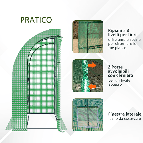Outsunny-Serra-da-Parete-con-2-Ripiani-per-Piante-e-Fiori-in-Acciaio-e-PE-200x100x215-cm-Verde