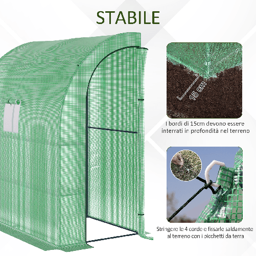 Outsunny-Serra-da-Parete-con-2-Ripiani-per-Piante-e-Fiori-in-Acciaio-e-PE-200x100x215-cm-Verde
