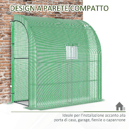 Outsunny-Serra-da-Parete-con-2-Ripiani-per-Piante-e-Fiori-in-Acciaio-e-PE-200x100x215-cm-Verde