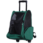 PawHut Trasportino Zaino 2 in 1 per Cani e Gatti con Tasche Laterali, Maniglia Telescopica e Ruote, 42x25x55cm, Verde