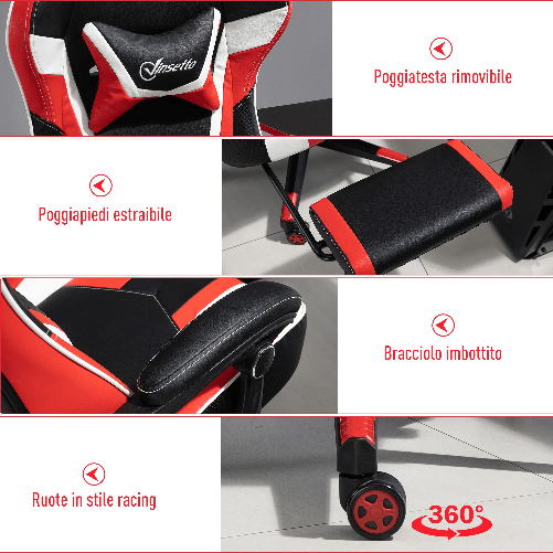 Vinsetto-Poltrona-da-Gaming-o-da-Ufficio-Sedia-Racing-Reclinabile-Altezza-Regolabile-69x63x122-132-cm