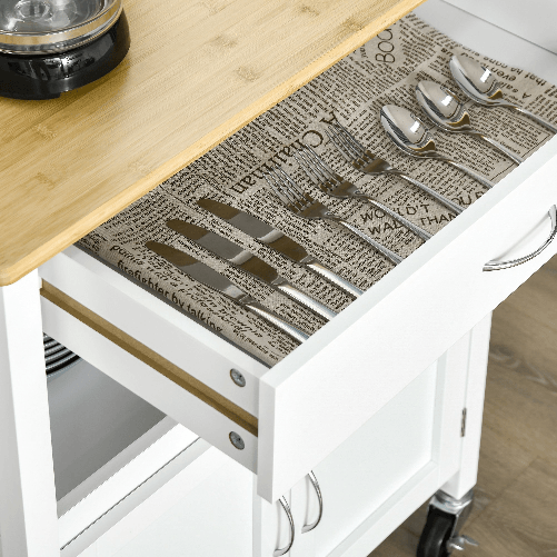 HOMCOM-Carrello-Cucina-con-Cassetto-Armadietto-e-Scaffale-Carrellino-Portavivande-con-Piano-in-Bambu-e-4-Ruote-Bianco