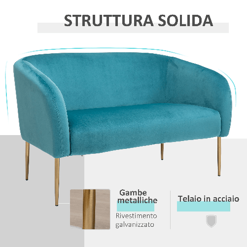 HOMCOM-Divano-2-Posti-Seduta-Imbottita-Schienale-e-Braccioli-Arredamento-Soggiorno-Sala-Ufficio-Verde-124x73x76cm