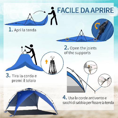 Outsunny-Tenda-da-Spiaggia-Pop-Up-per-4-Persone-con-Corde-e-Paletti-Poliestere-247x247x145cm-Blu