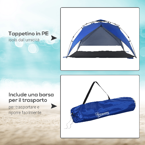 Outsunny-Tenda-da-Spiaggia-Pop-Up-per-4-Persone-con-Corde-e-Paletti-Poliestere-247x247x145cm-Blu