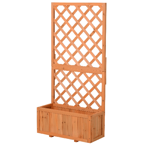 Outsunny-Fioriera-da-Esterno-in-Legno-con-Spalliera-a-Griglia-per-Rampicanti