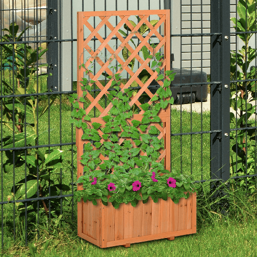 Outsunny-Fioriera-da-Esterno-in-Legno-con-Spalliera-a-Griglia-per-Rampicanti