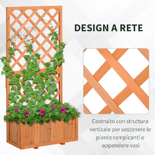 Outsunny-Fioriera-da-Esterno-in-Legno-con-Spalliera-a-Griglia-per-Rampicanti