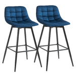 HOMCOM Set 2 Sgabelli da Bar con Schienale e Poggiapiedi, Sedie Imbottite Alte per Salotto o Cucina Stile Nordico, Metallo e Velluto Blu, 45x47x88cm