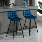 HOMCOM-Set-2-Sgabelli-da-Bar-con-Schienale-e-Poggiapiedi-Sedie-Imbottite-Alte-per-Salotto-o-Cucina-Stile-Nordico-Metallo-e-Velluto-Blu-45x47x88cm